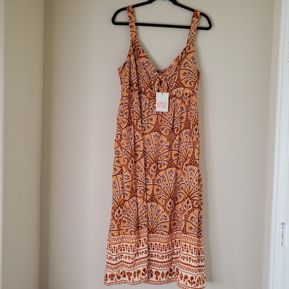 Knox Rose Women's Wide Strap Sleeveless A-Line Dress Coral Orange Floral Sz XXL - Picture 11 of 13